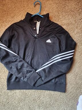 New Nwt Women Adidas Black Snap Top Iconic